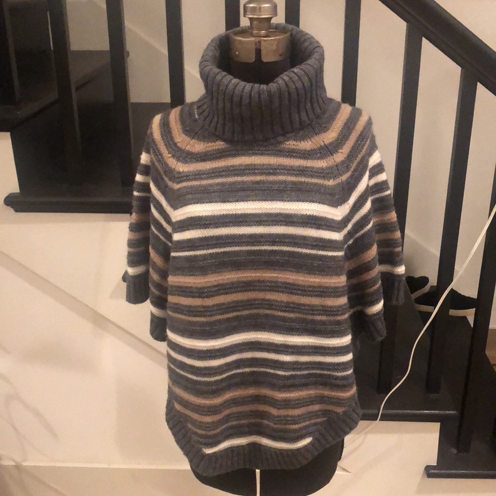 Striped poncho turtleneck sweater